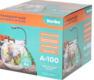 Аквариум-шар для рыбки петушка Naribo A-100, 4л, пластиковый, с оборудованием
