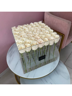 Стеклянный куб с белыми розами  XXL