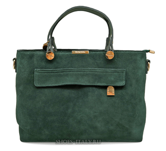 (Артикул 21680 green) Классическая женская сумка делового стиля, формат А4, натуральная замша, ремешок на плечо