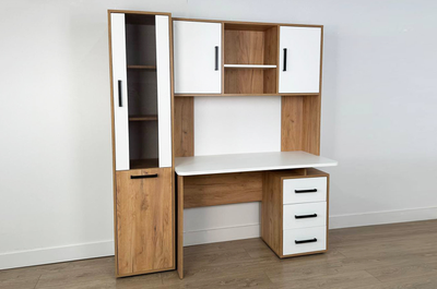 Стол 1200 Лайт-2 + Надстройка 1200 Лайт-2 + Стеллаж Лайт-2 дуб крафт золотой/белый