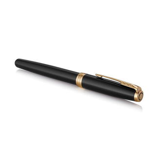 Ручка перьевая PARKER "Sonnet Laque Black GT", перо М, черная с черным кожаным чехлом, 2018971