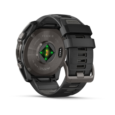 Умные часы Garmin Fenix 8 - 51 мм, AMOLED Sapphire, Titanium, угольно-серый DLC, пепельно-черный силиконовый ремешок (010-02905-21)