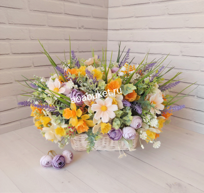 Композиция из искусственных цветов малый размер - Весеннее настроение № М031к - купить для интерьера