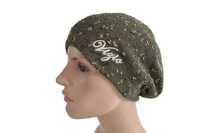 Вязаный берет хаки женский