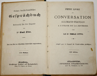 Отто Е. Малый немецко-французский разговорник для молодежи. Strasbourg: Imprimerie strasbourgeoise, 1875.