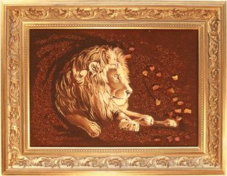 Картина из янтарной крошки. Отдыхающий лев.