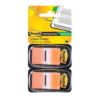 Закладки клейкие POST-IT Professional, пластиковые, 25 мм, 100 шт., оранжевые, 680-OE2