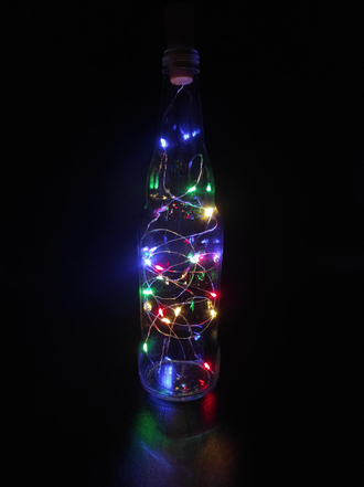 Гирлянда-пробка для бутылки Роса  2 м, 20 LED ламп, на батарейках (ЦВЕТНАЯ НИТЬ)