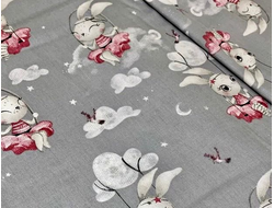 Наволочка на молнии к подушке Биосон U maxi 400 поплин рисунок Зайки на сером