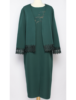 КОСТЮМ  "ДВОЙКА1" платье и жакет малахит р.48-54