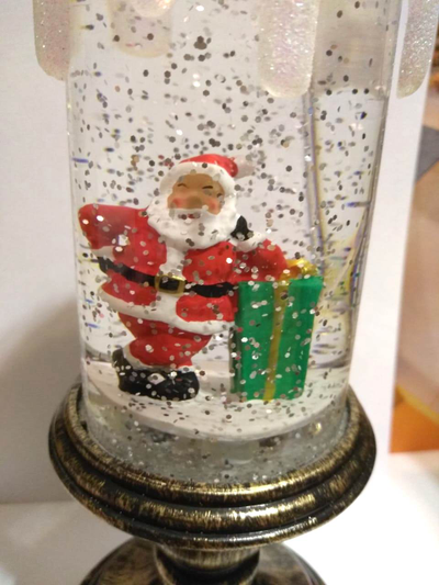 LED Свеча новогодняя музыкальная, USB кабель,  28*11*11см, ТИП: Дед мороз в санях с оленями/ Дед Мороз с подарком