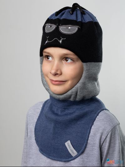 Шапка-шлем  19101-06, цвет черный, серый, джинс р. 54-56
