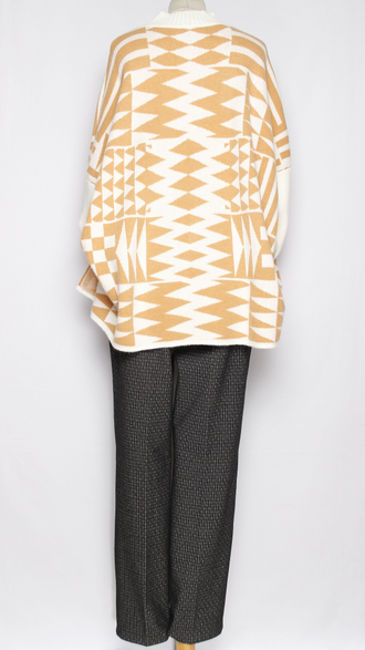 Джемпер объёмный "МЕКСИКА" серый, оранжевый р.46-54