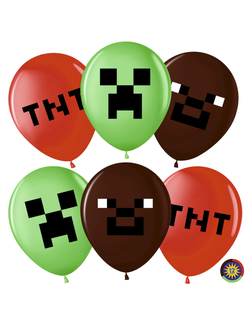 Латексный шар Майнкрафт , ассорти пастель (6шт)