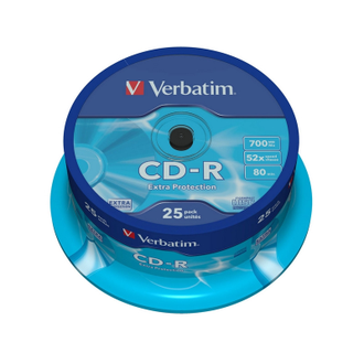 Носители информации CD-R, 52x, Verbatim Extra Protection, Cake/25, 43432