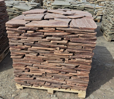 Камень плитняк красный обожжённый галтованный