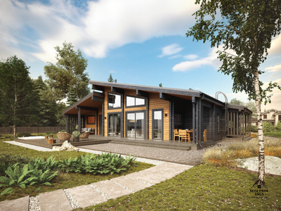 "Авангард": дом из клееного бруса с односкатной кровлей 280 м²