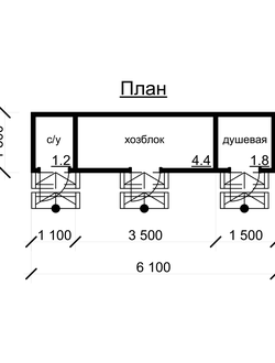 ХОЗ.БЛОК КАРКАС: ГАБАРИТНЫЕ РАЗМЕРЫ: (1.5Х6.1М), ОБЩАЯ ПЛОЩАДЬ: 9.15М²