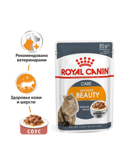 Royal Canin (Роял Канин) Hair & Skin care  Влажный корм (пауч) для для взрослых кошек для здоровья кожи и красоты шерсти, кусочки в соусе, 85 г