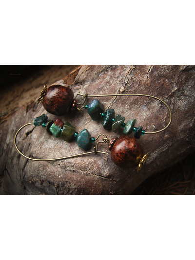 Серьги-бохо с камнями "Легенды тайги"