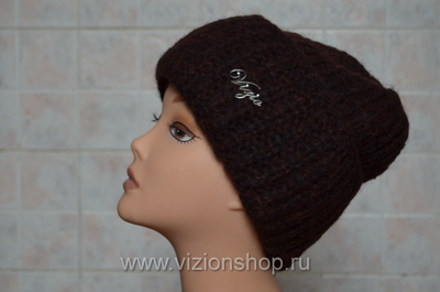 Вязаная шапка с отворотом женская Vizio Италия 202 CR коричневая