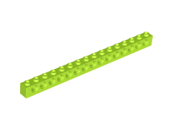 Technic, Brick 1 x 16 with Holes, Lime (3703 / 6132379)