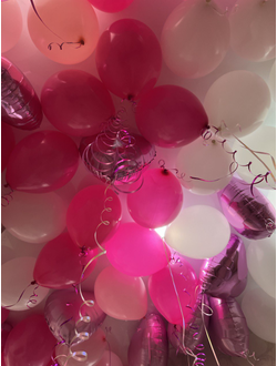 Шары розовые, белые и розовые сердечки 100 шт под потолок