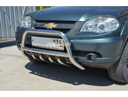 Защита переднего бампера "скоба высокая" + "акула" для Chevrolet Niva (2010)