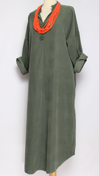 Платье Бохо вельветовое "СТОЙКА ЗАЩИП РОЗОЧКИ" бежевое, хаки до р.54