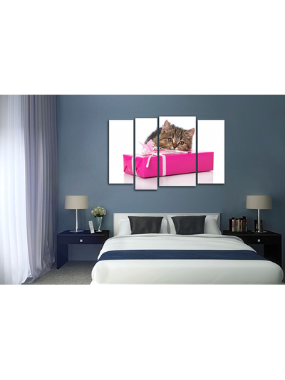 Модульная картина "Котик и подарок"