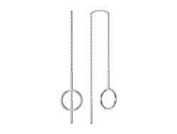 Серьги-продевки с подвеской Кольцо и родиевым покрытием НС 22-347Ю-3