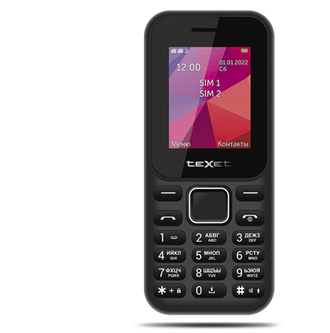 4650071141254  Мобильный телефон teXet TM-122 black, 600 mAh,  FM-радио, фонарик, 2 SIM.