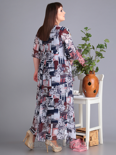 Платье серо-коричневое с абстрактным рисунком