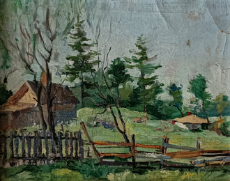 "В деревне" картон масло Давыдов Н.Е. 1950-е годы