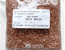 Бисер чешский preciosa рубка 10/0 прозрачный с внутренним медным окрашиванием (68105), 50 грамм