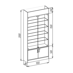 (TSV 3) Витрина пристенная со шкафчиком