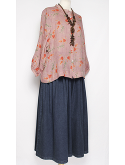 Рубашка Бохо "ПРОВАНС СТОЙКА РУКАВ 3\4" розовая, персик до р.52