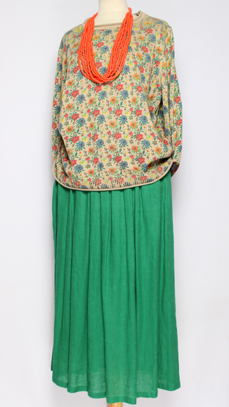 ЮБКА "ЛЁН ШИРОКАЯ" зелёная, джинс р.46-54