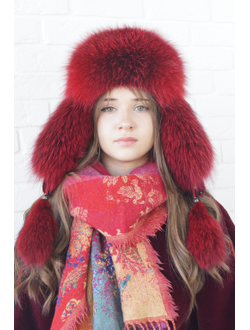 Ушанка "Полярная звезда" цвет брусника + блюфрост брусника