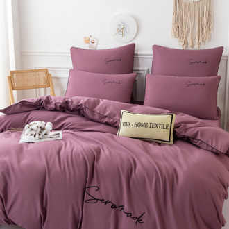 Однотонный сатин постельное белье с вышивкой цвет Сиреневый (1.5 спальное, двуспальное, Евро и Дуэт семейный) CH043