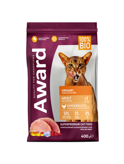 AWARD (Авард) Urinary, сухой корм для кошек для профилактики мочекаменной болезни, Курица 400 г