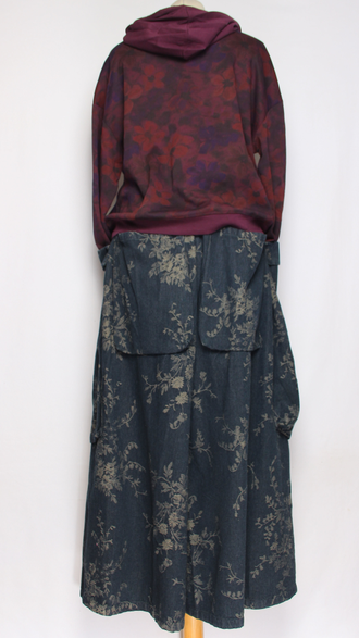 Джемпер ХЛОПОК "Капюшон Размытые цветы" синий, зеленый, вишня, красный до р.50