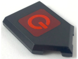 Tile, Modified 2 x 3 Pentagonal with Red Power Symbol on Dark Red Background Pattern, Black (22385pb168 / 6247193)