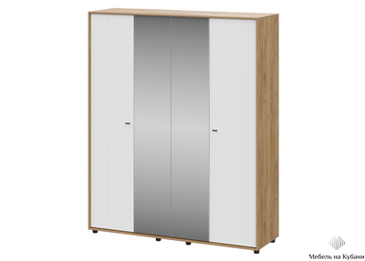Милан Шкаф четырехстворчатый Дуб Золотой/Белый Матовый
