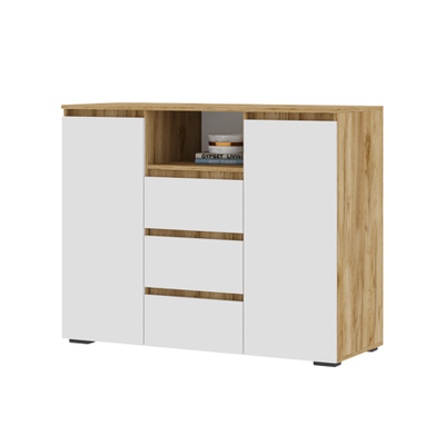 Хелен КМ 01 Комод 3 ящика и 2 створки 1200х960х465 дуб крафт золотой / белый
