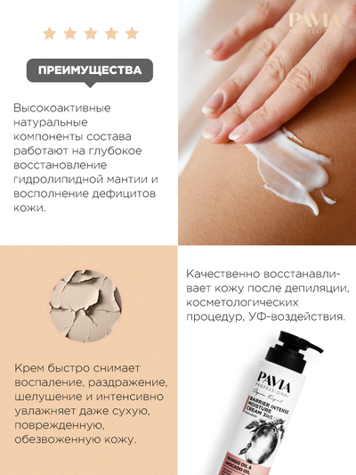 Интенсивно восстанавливающий крем после депиляции 3в1  400мл. Pavia