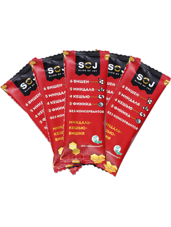 Фруктово-ореховый батончик SOJ МИНДАЛЬ-КЕШЬЮ-ВИШНЯ 40гр (27)*4