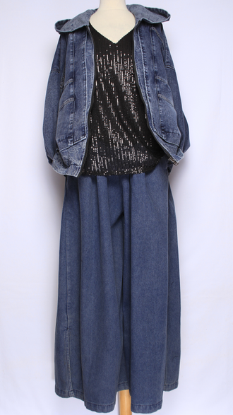 Джинсовка-бомбер "КАПЮШОН" синяя, черная р.48-54