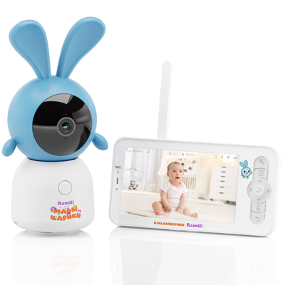 Комплект Ramili Baby RV100KROSH Крошик, Малышарики, Wi-Fi моторизированная видеоняня с креплением + монитор с диагональю 12,7 см., интерком, DVR, 2k (3Mpx)