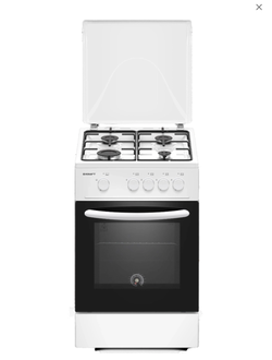 Газовая плита с газовой духовкой, четыре конфорки, металлическая крышка.